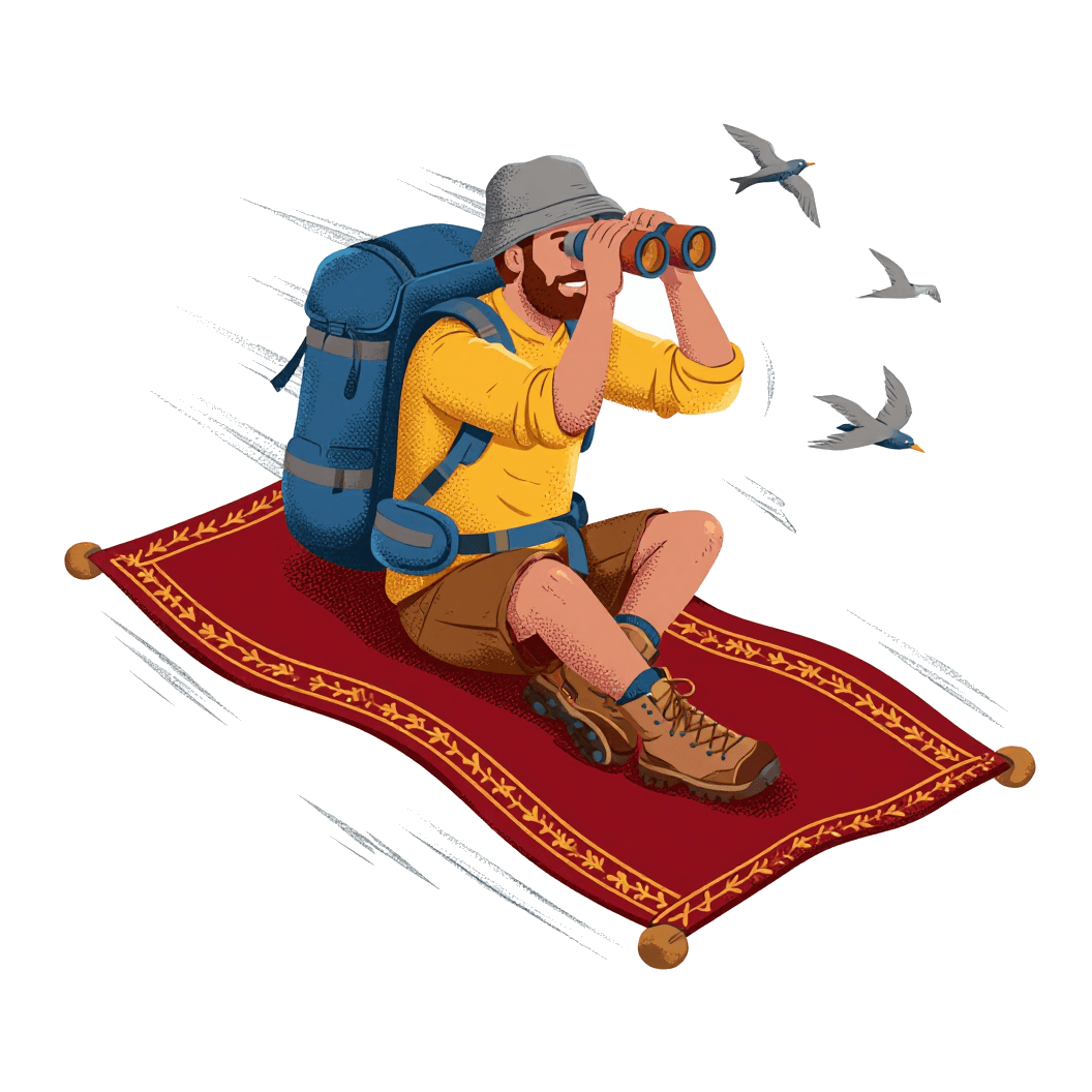 Man flying on a magic carpet